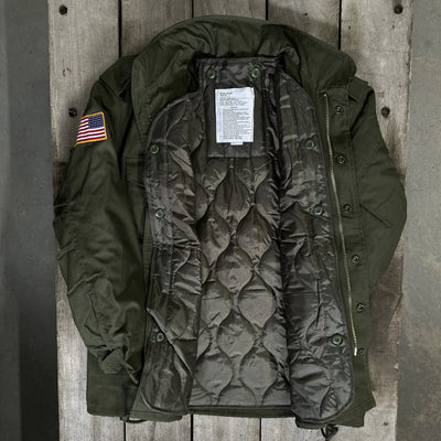 M65 Army field coats with original D-Day 80th Anniversary design and a 48-star flag