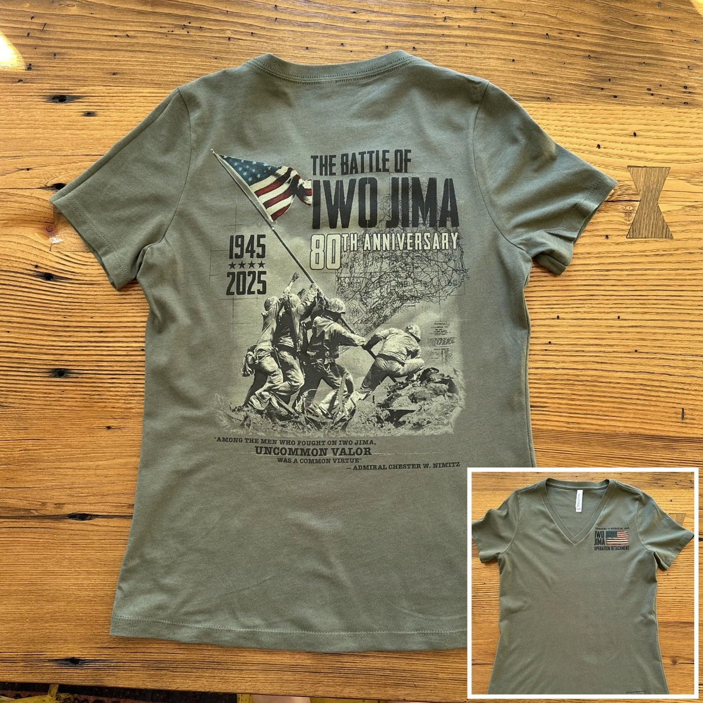 Flag raising on Mount Suribachi - 80th Anniversary of the Battle of Iwo Jima Women's v-neck shirt