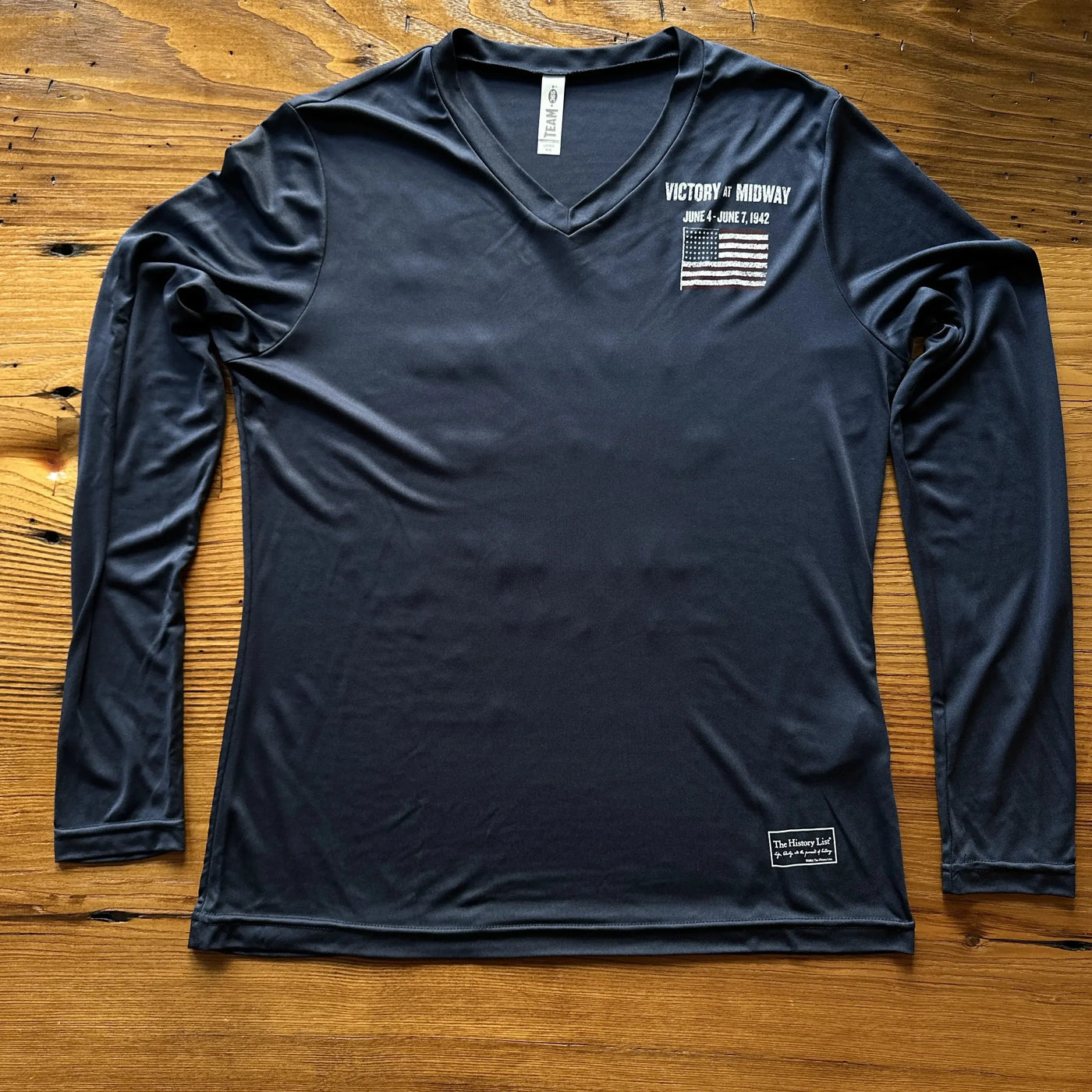 "Victory at Midway" on moisture-wicking 100% polyester interlock with SPF 40+ UV protection - Long-sleeved