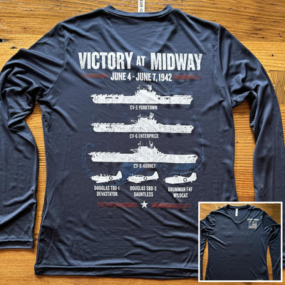 "Victory at Midway" on moisture-wicking 100% polyester interlock with SPF 40+ UV protection - Long-sleeved